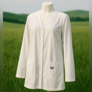 Mariposa White Lab Coat scrub with butterfly LARGE